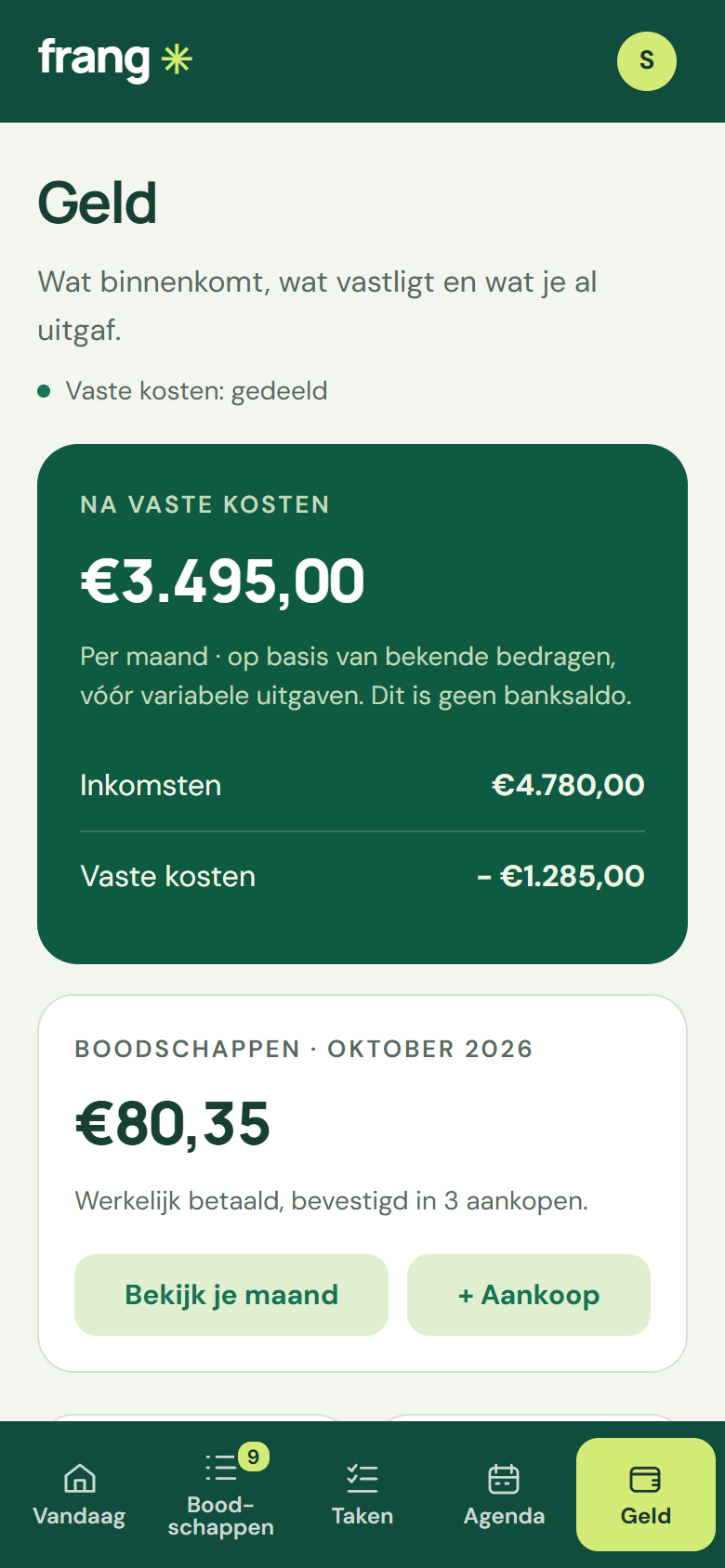Geld: wat er na de vaste kosten overblijft.